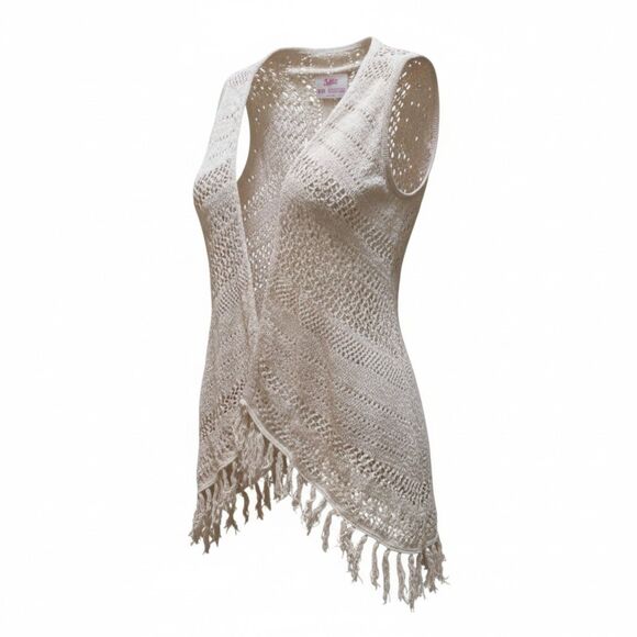 Justice Girls Crochet Fringe Vest – Size 8/10, Beige, Pre-Owned - Picture 4 of 12